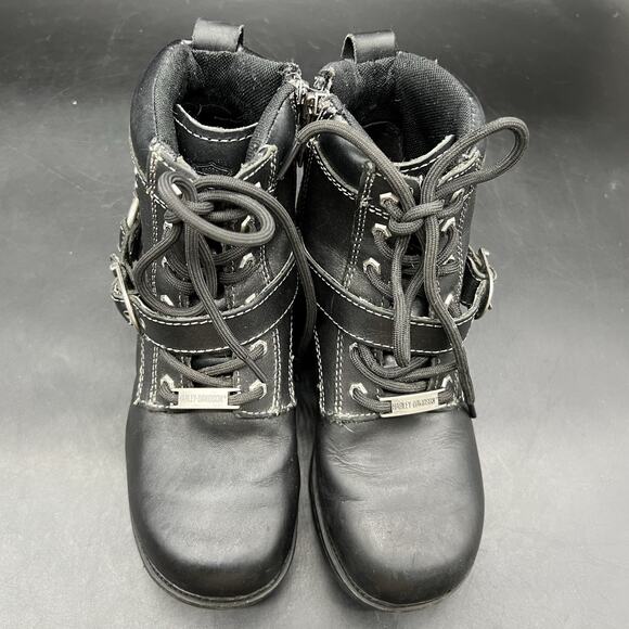 Harley Davidson Womens Size 6M Tegan Lace Up Leather Boots D84424 Black - Picture 6 of 15
